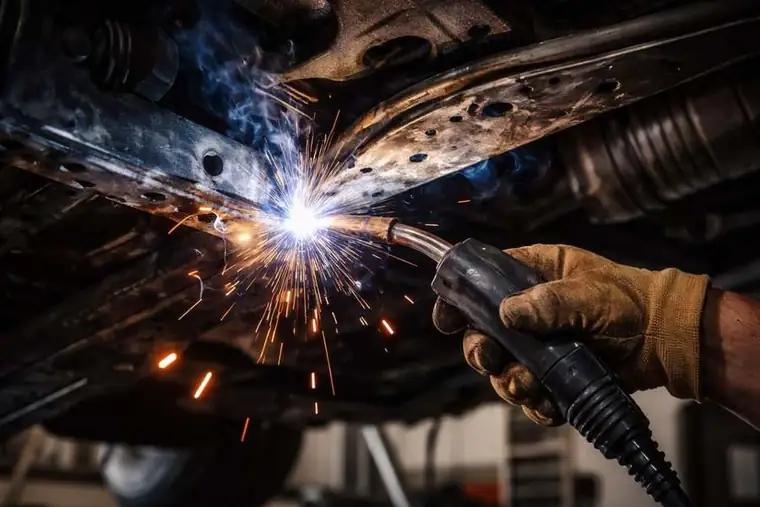 Frame repair Houston welding work on vehicle frame section