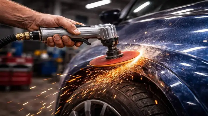Technician polishing vehicle panel for Houston collision repair featured guide